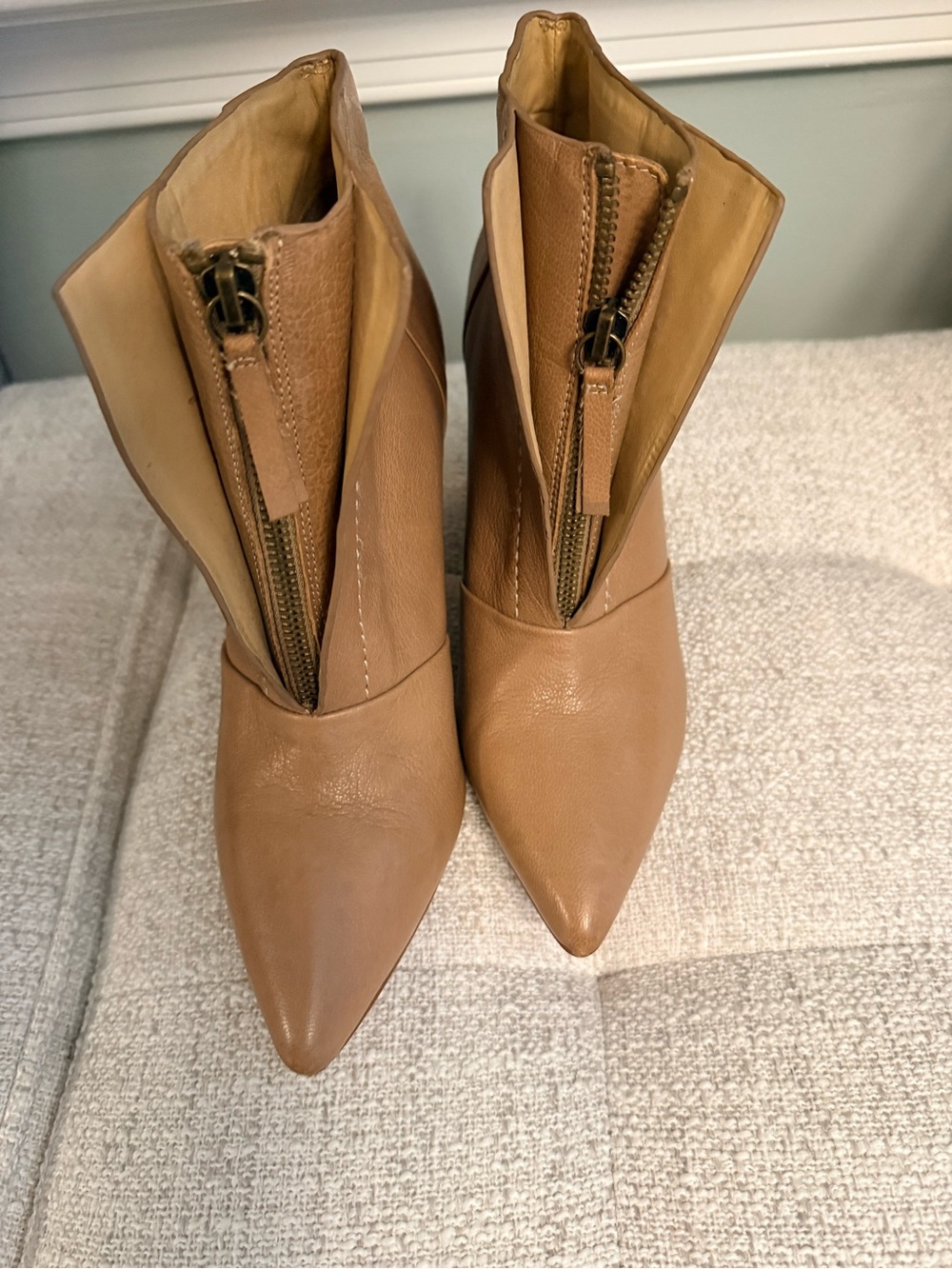 Joe's Jeans Tan Pointed Toe Ankle Zip Boots